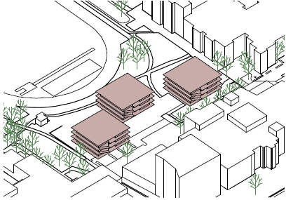 A first design of the houses on the site between the UTrack and the Boulevard.